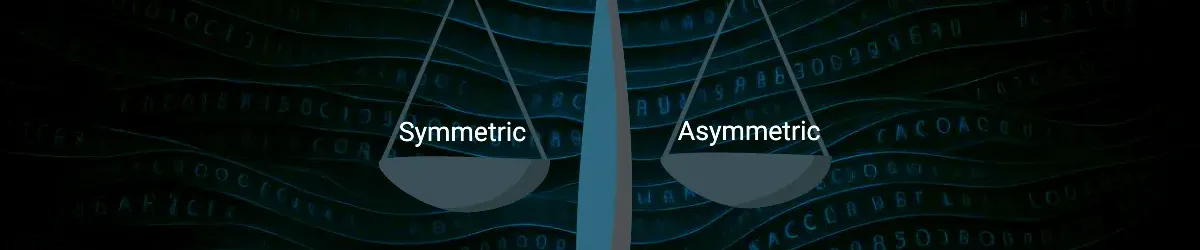 A balance scale weighing symmetric encryption against asymmetric encryption