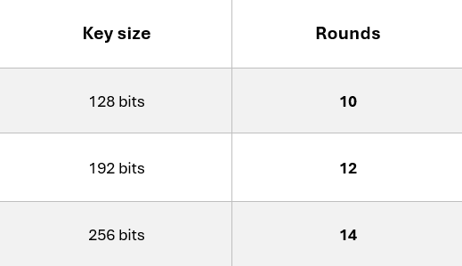 Advanced encryption standard AES key sizes